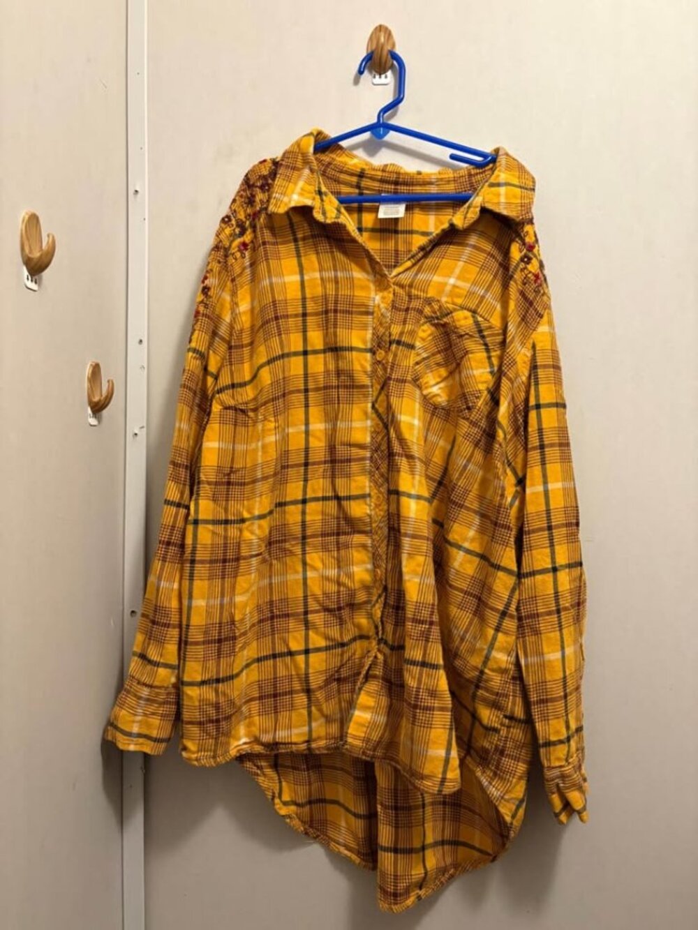 Terra & Sky 0X embroidered mustard yellow plaid tunic length shirt